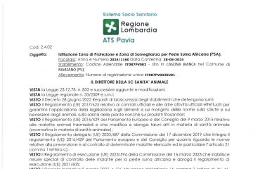 Istituzione Zona di Protezione e Zona di Sorveglianza per Peste Suina Africana (PSA)