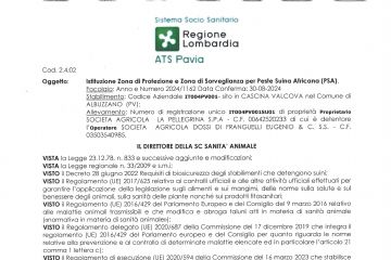 Istituzione Zona di Protezione e Zona di Sorveglianza per Peste Suina Africana (PSA)